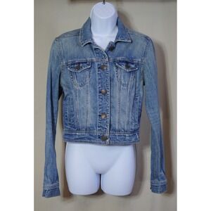 American Eagle Women's Medium Denim Jacket Wash Blue Cotton Button Up Size M